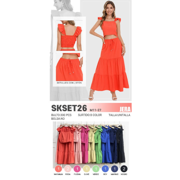 JERA-SKSET26 / CONJUNTO DE TOP CORTO Y FALDA LARGA. Paquete 10 pzs: $ 106 / 10 Paquetes: $ 100