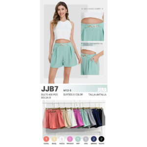 JERA-JJB7 / SHORT CON PLIEGUES CON CINTURON DECORATIVO. Paquetes 10 pzs: $ 57 / 10 Paquetes: $54