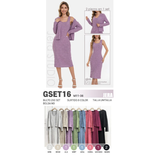 JERA-GSET16 / CONJUNTO DE DOS PIEZAS EN TEJIDO CANALÉ. Paquete 10 pzs: $95 / 10 Paquetes: $89