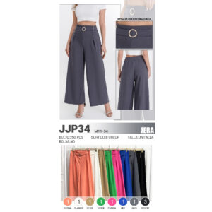 JERA-JJP34-PANTALON PALAZZO DE DAMA CON DETALLES DE ZIRCONIA CUBICA  Paquete 10pzs: $77 / 10 Paquetes: $73