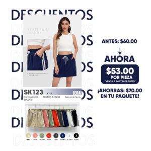 JERA-SK123 / FALDA AJUSTABLE CON BOLSILLOS. Paquete 10 pzs: $53 / 10 paquetes: $50
