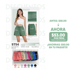 JERA-ST54 / SHORT CON BOLSILLOS CON PEDRERIA. Paquete 10 pzs: $53 / 10 Paquetes: $50