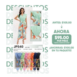 JERA-JPS40 / JUMPSUIT FRESCO CON CINTURON AJSUTABLE. Paquete 10 pzs: $95 / 10 Paquetes: $89