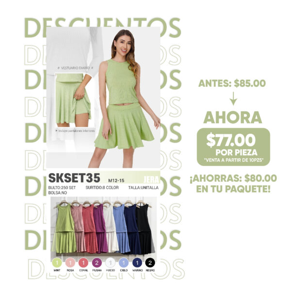 JERA-SKSET35 / VESTIDO DE DOS PIEZAS FRESCO Y FEMENINO. Paquete 10 pzs: $77 / 10 Paquetes: $73