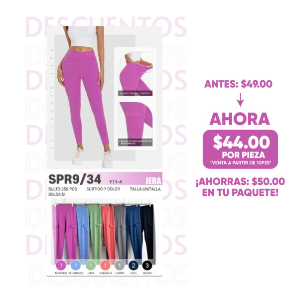 JERA-SPR9/34 / LEGGIN DEPORTIVO LARGO CON BOLSILLOS. Paquete 10pzs: $44 / 10 Paquetes: $42