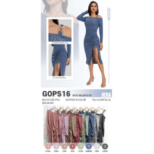 JERA-GOPS16 / VESTIDO DE MANGA LARGA CON ADORNOS METÁLICOS Y LISTÓN AJUSTABLE. Paquete 10pzs: $89 / 10 Paquetes: $84