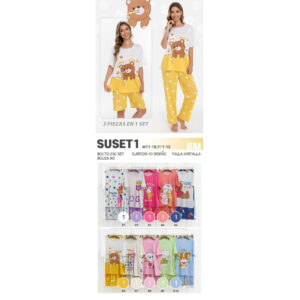JERA-SUSET1 / PIJAMA ESTAMPADA DE 3 PIEZAS PARA DAMA. Paquete 10pzs: $71 / 10 Paquetes: $67