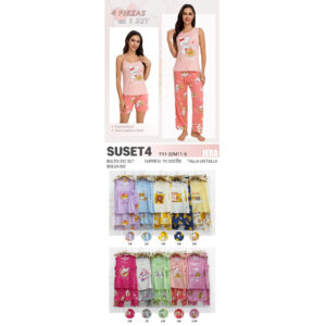 JERA-SUSET4 / PIJAMA ESTAMPADA DE 4 PIEZAS PARA DAMA. Paquete 10pzs: $86 / 10 Paquetes: $82