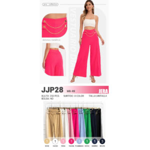 JERA-JJP28 / PANTALÓN ANCHO DE TIPO VESTIR CON ADORNOS METÁLICOS.  Paquete 10pzs: $77 / 10 Paquetes: $73